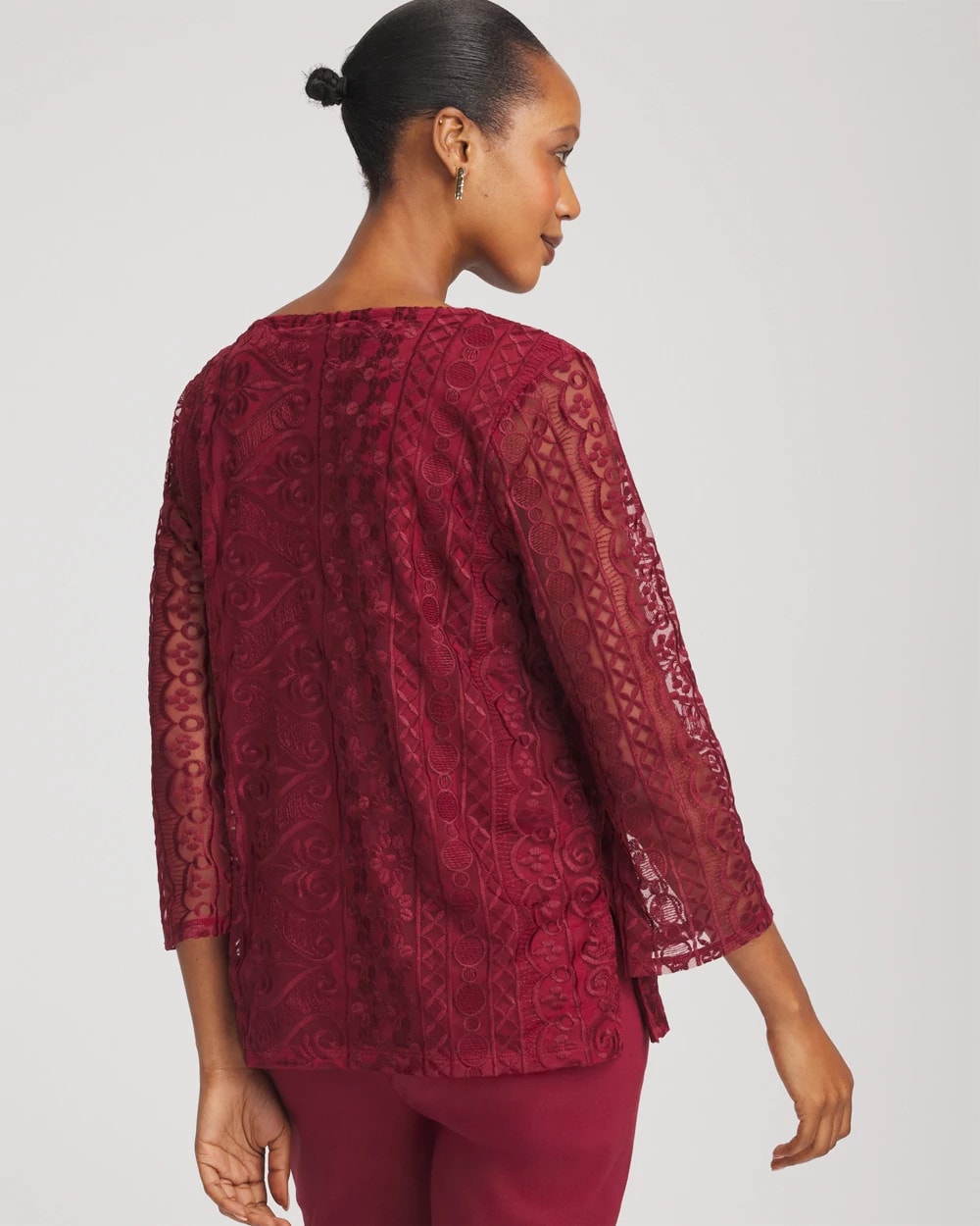 Chico's Embroidered Mesh Tunic Top