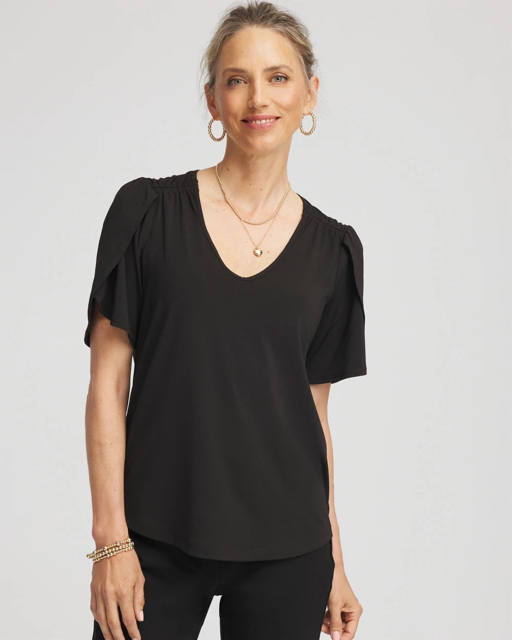 Chico's Petal-Sleeve Voop Neck Tee