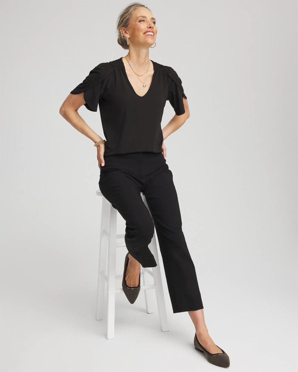 Chico's Petal-Sleeve Voop Neck Tee