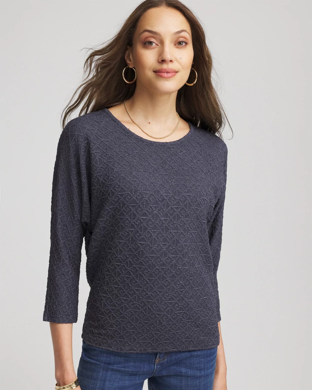 Chico's Textured Denim-Motif Tapered-Hem Top