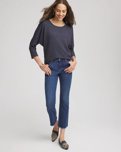 Chico's Textured Denim-Motif Tapered-Hem Top