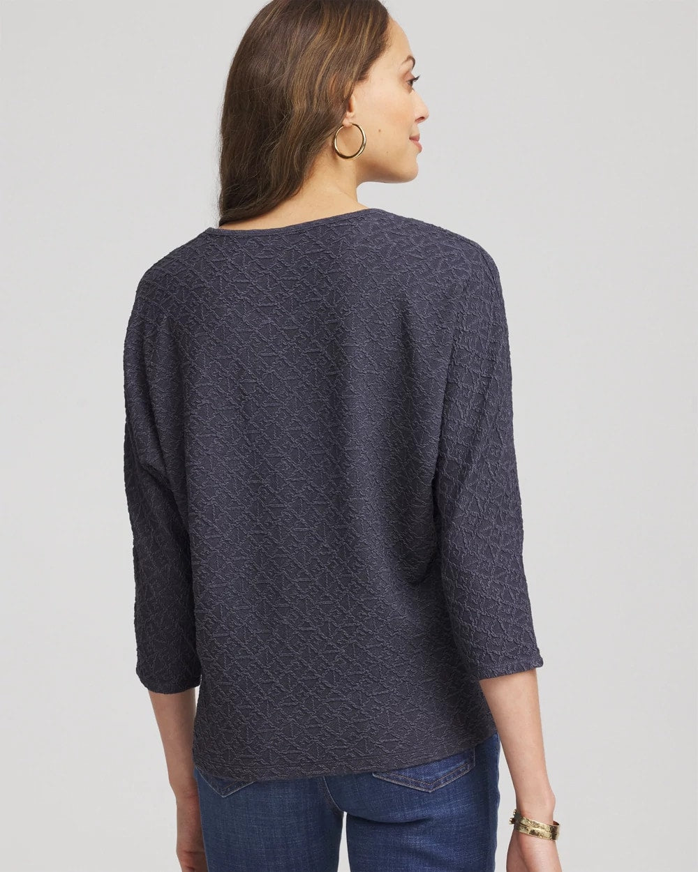 Chico's Textured Denim-Motif Tapered-Hem Top