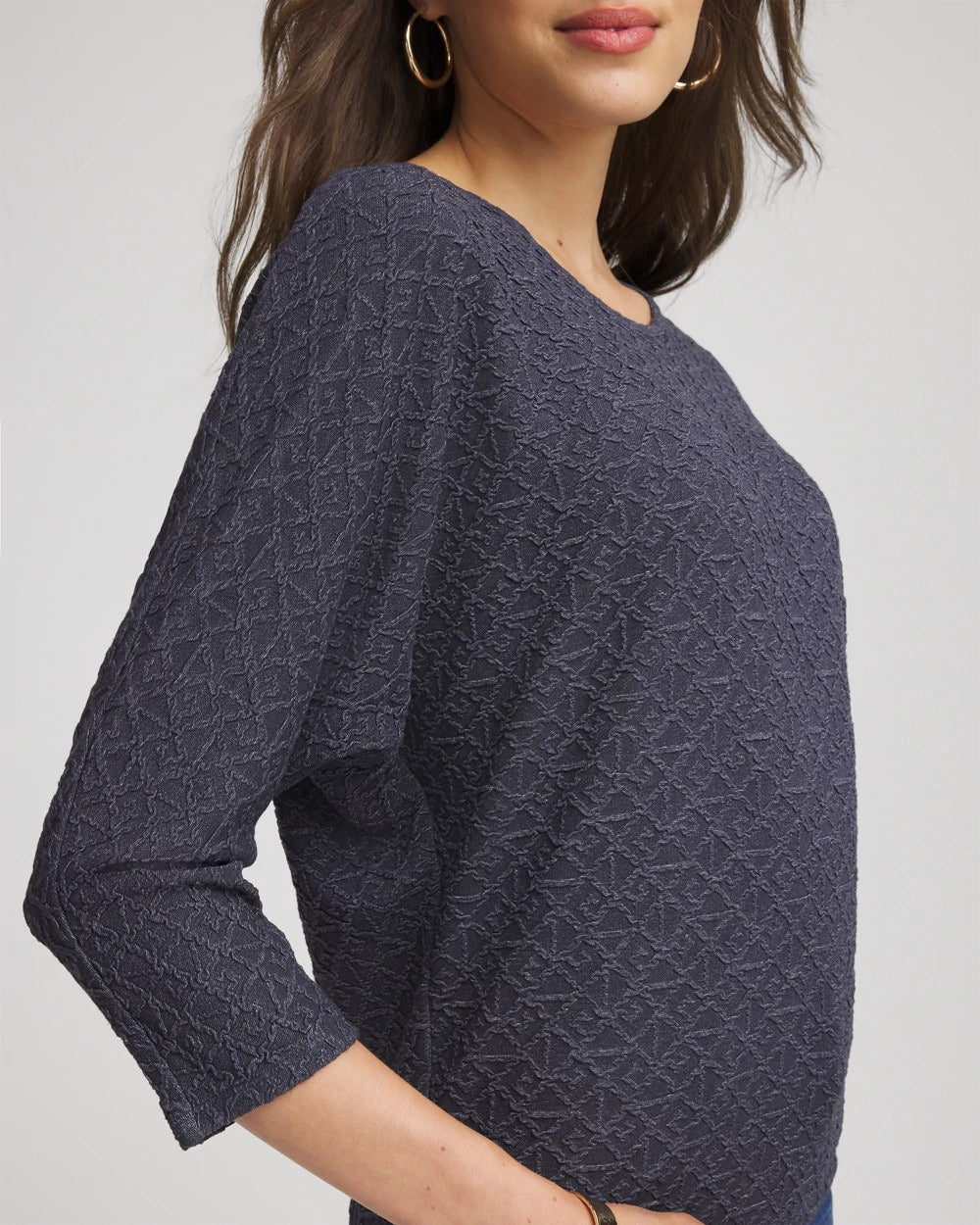 Chico's Textured Denim-Motif Tapered-Hem Top