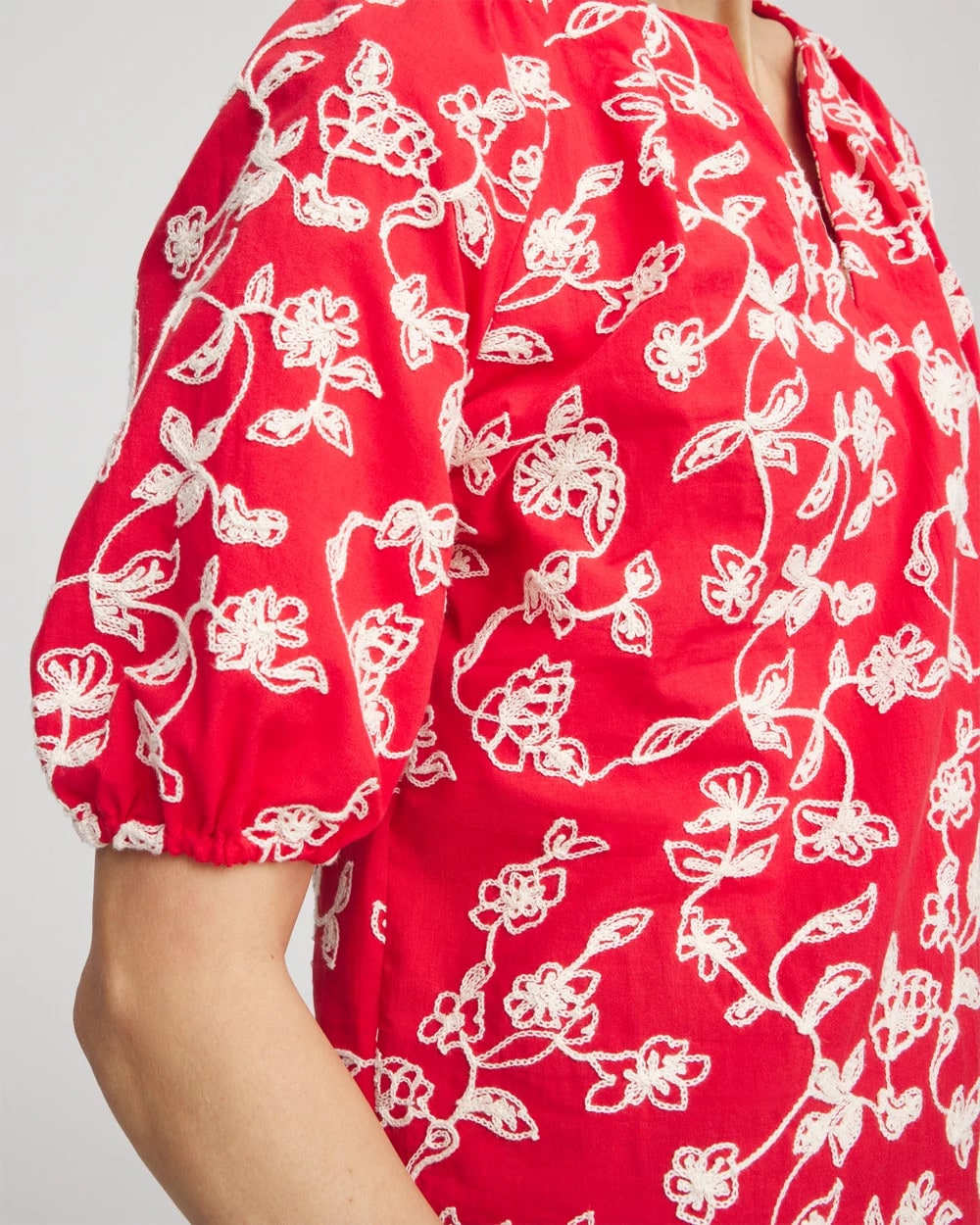 Chico's Floral Embroidered Cotton Peasant Blouse