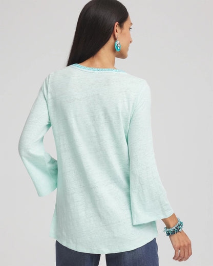 Chico's Linen Embroidered V-Neck Tunic