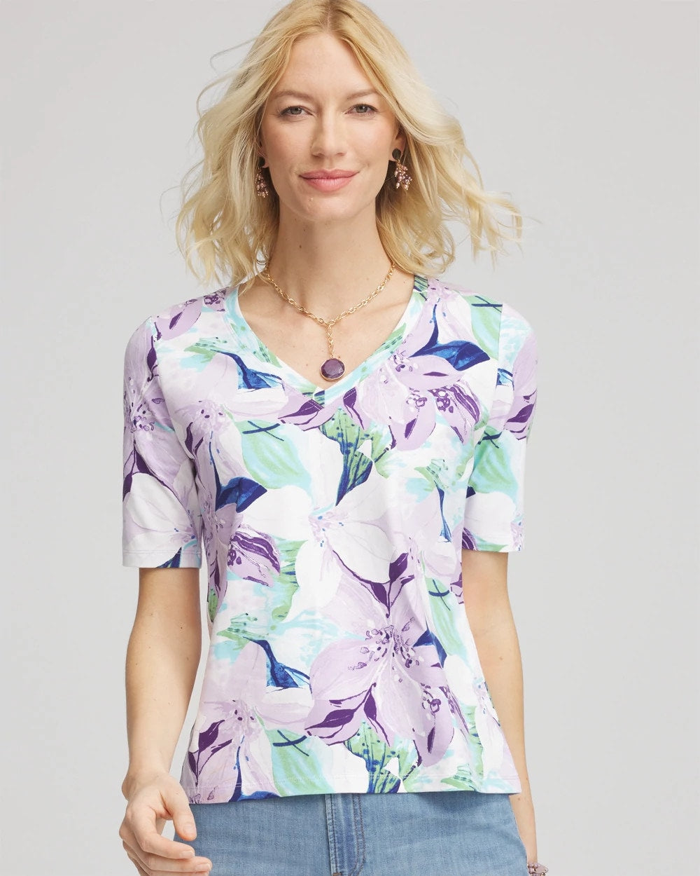 Chico's Lily Print V-Neck Perfect Tee