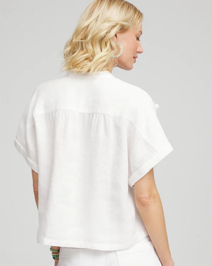 Chico's Embroidered Dolman Sleeved Linen Blouse