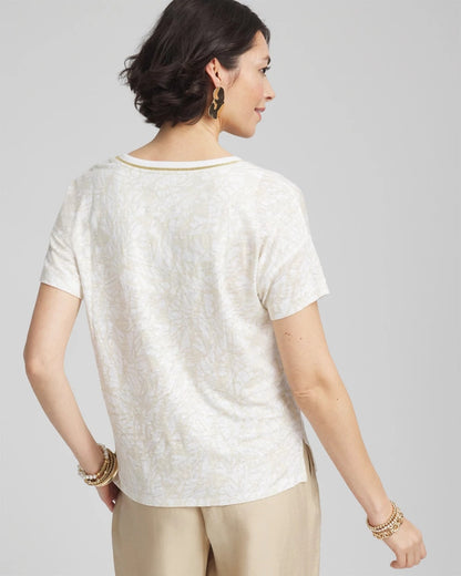 Chico's Printed Sweater Trim Linen Tee