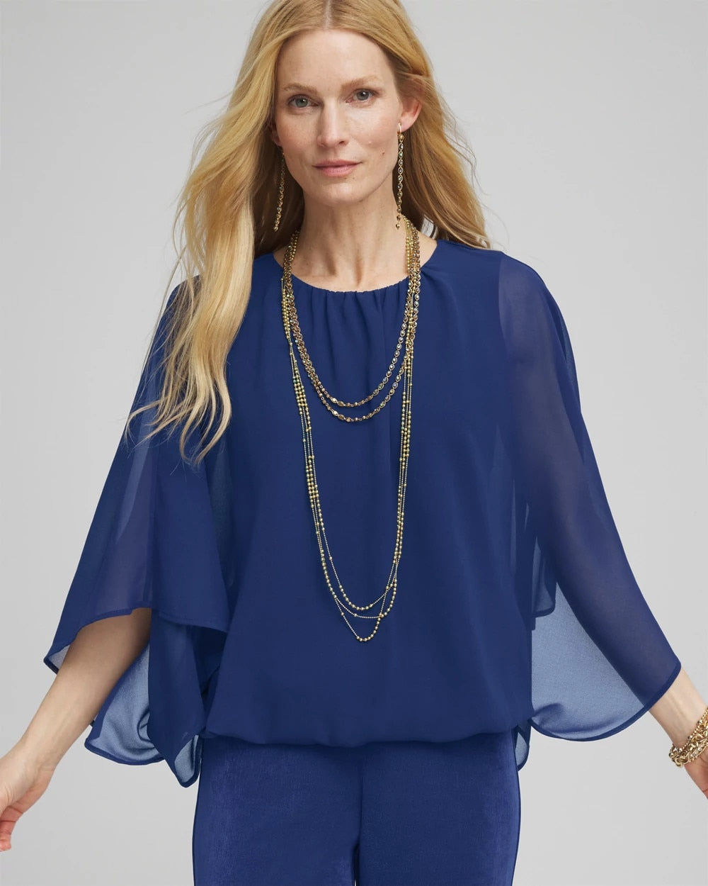 Chico's Travelers™ Collection Bubble Hem Chiffon Blouse