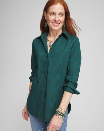 Chico's No Iron™ Green Jacquard Shirt