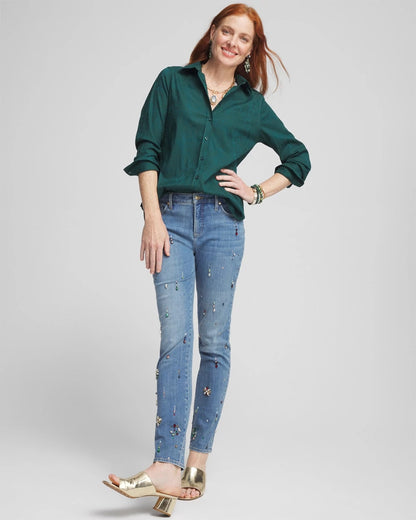 Chico's No Iron™ Green Jacquard Shirt