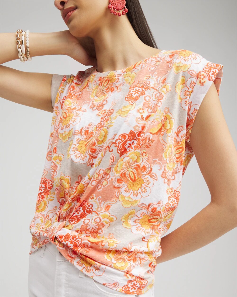 Chico's Floral Knot Front Tee