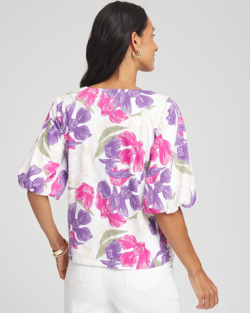 Chico's Floral Bubble Sleeve Top