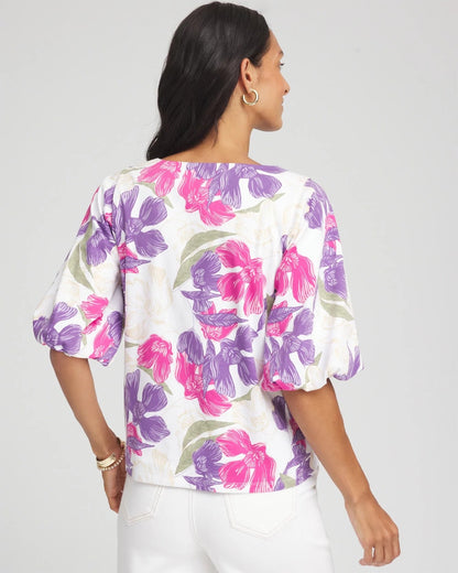 Chico's Floral Bubble Sleeve Top