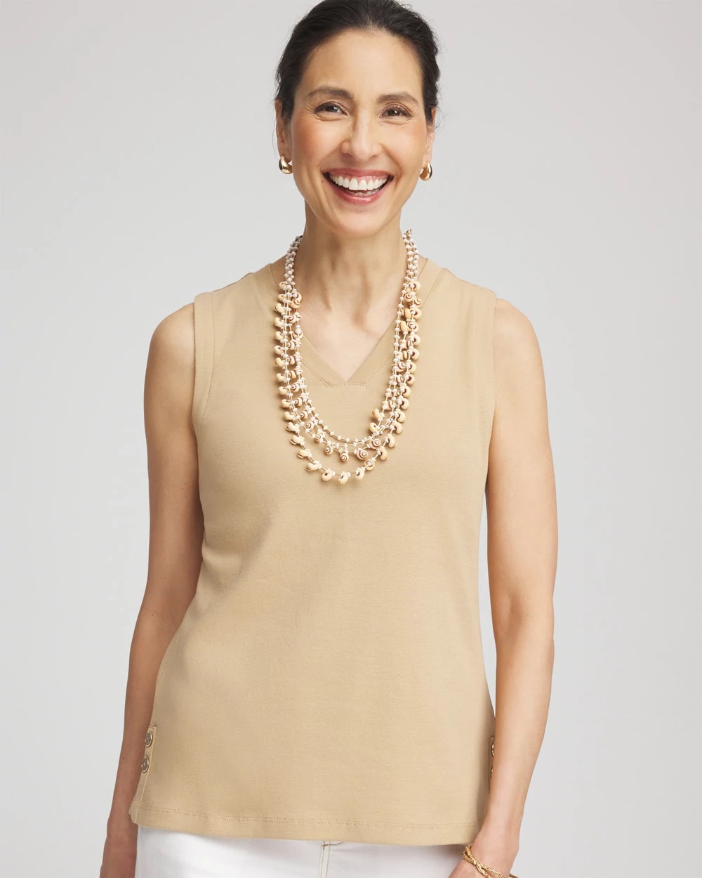 Chico's Sleeveless V-Neck Button Tank