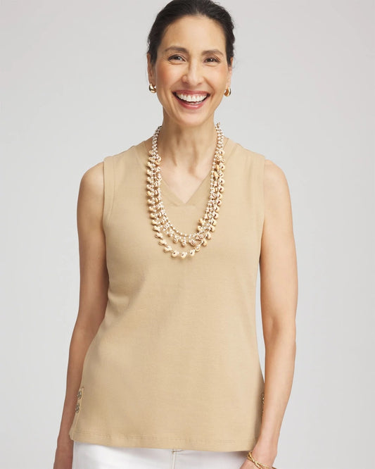 Chico's Sleeveless V-Neck Button Tank