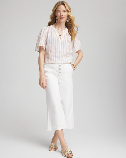 Chico's Striped Linen Popover Shirt