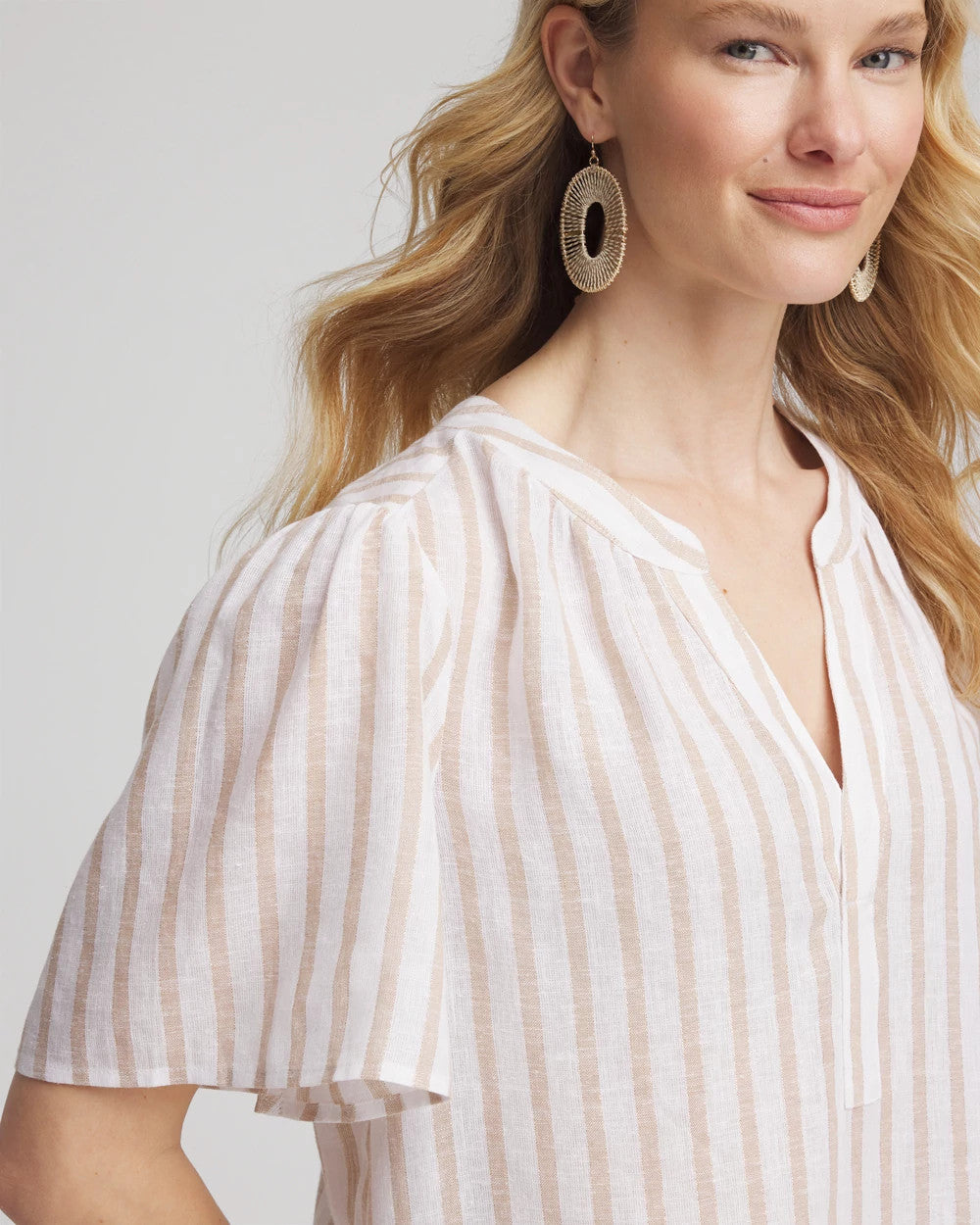 Chico's Striped Linen Popover Shirt