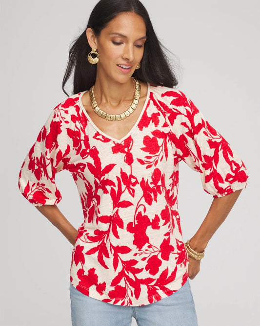 Chico's Floral Braided Linen Top