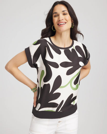 Chico's Floral Rib-Knit Satin Top
