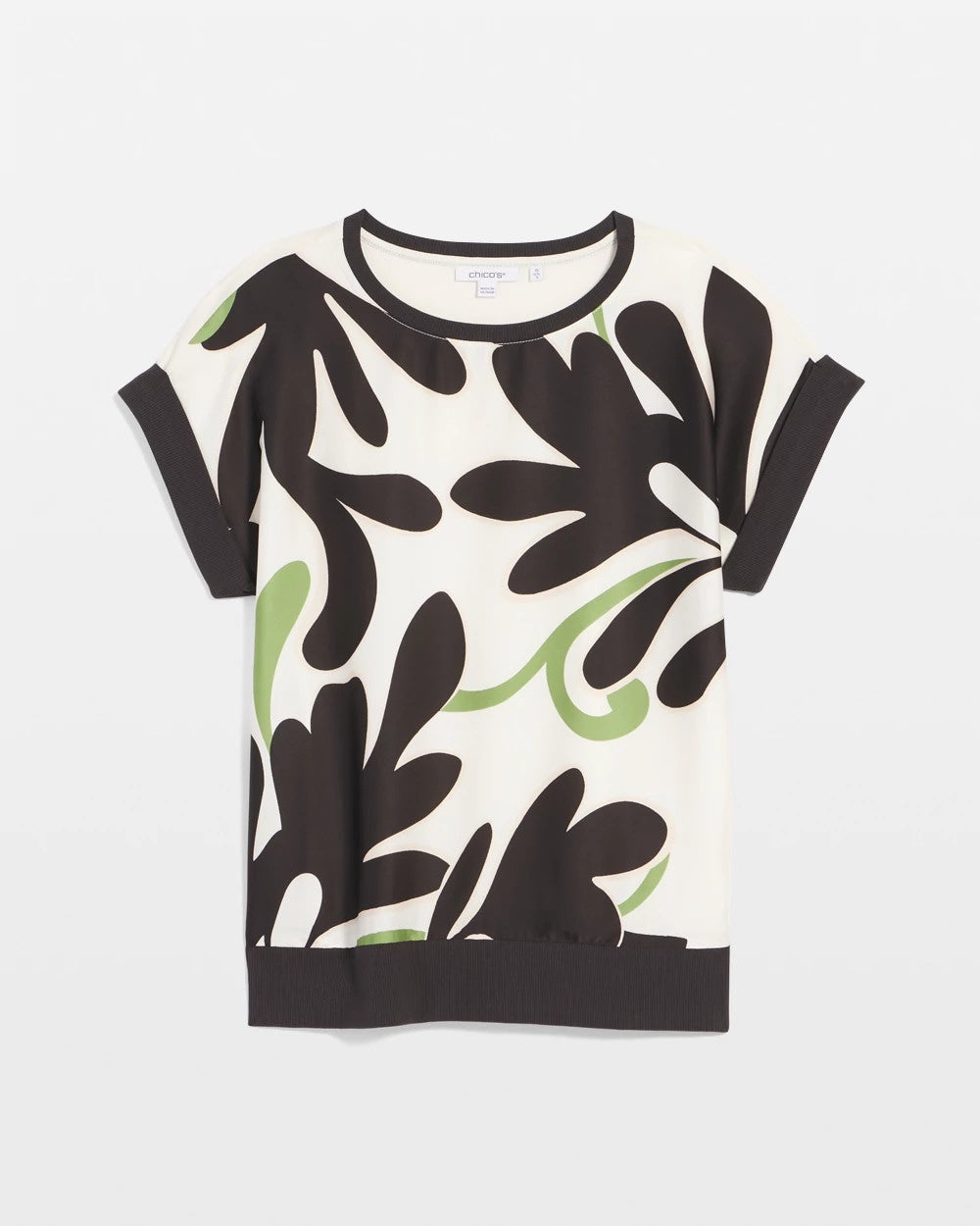 Chico's Floral Rib-Knit Satin Top
