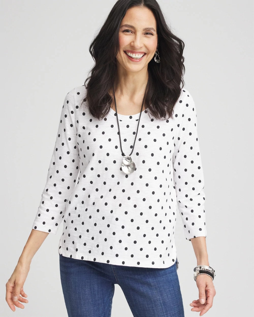 Chico's Polka-Dot Slub Scoop-Neck Tee