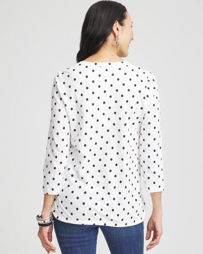 Chico's Polka-Dot Slub Scoop-Neck Tee