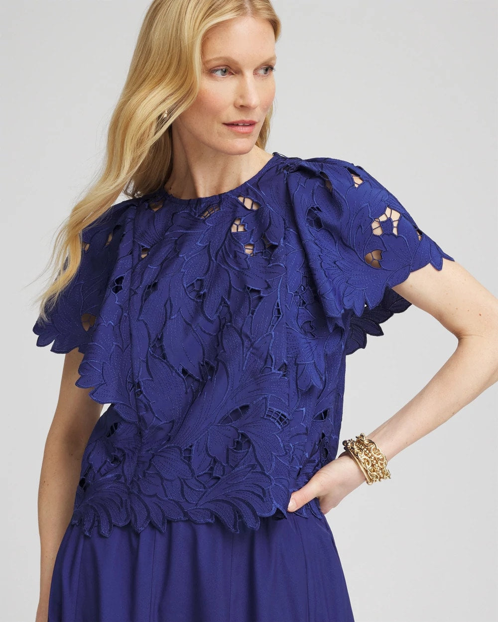 Chico's Lace Detail Flutter Sleeve Top