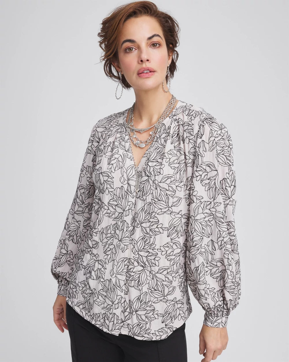 Chico's Crepe Embroidered Blouse
