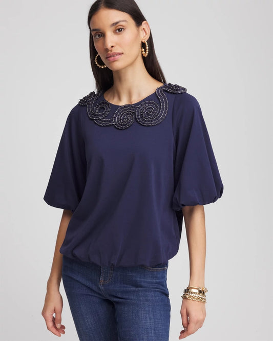 Chico's Bubble Hem Pleated Cotton Top