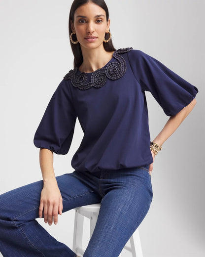 Chico's Bubble Hem Pleated Cotton Top