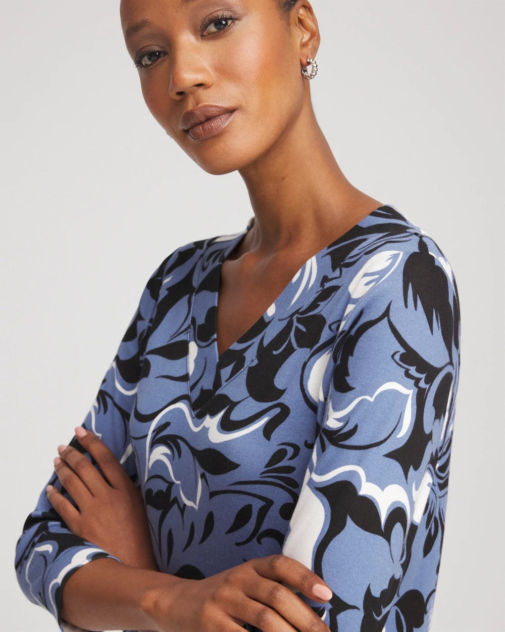 Chico's Pima Cotton Floral 3/4 Sleeve Tee