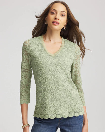 Chico's Lace Scallop-Hem Knit Tee