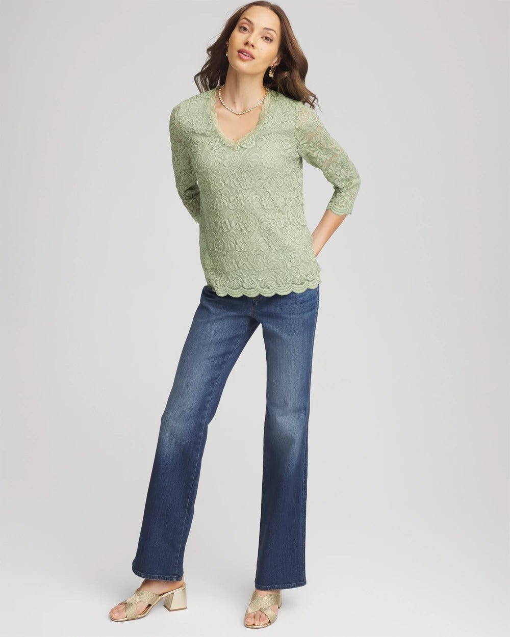 Chico's Lace Scallop-Hem Knit Tee