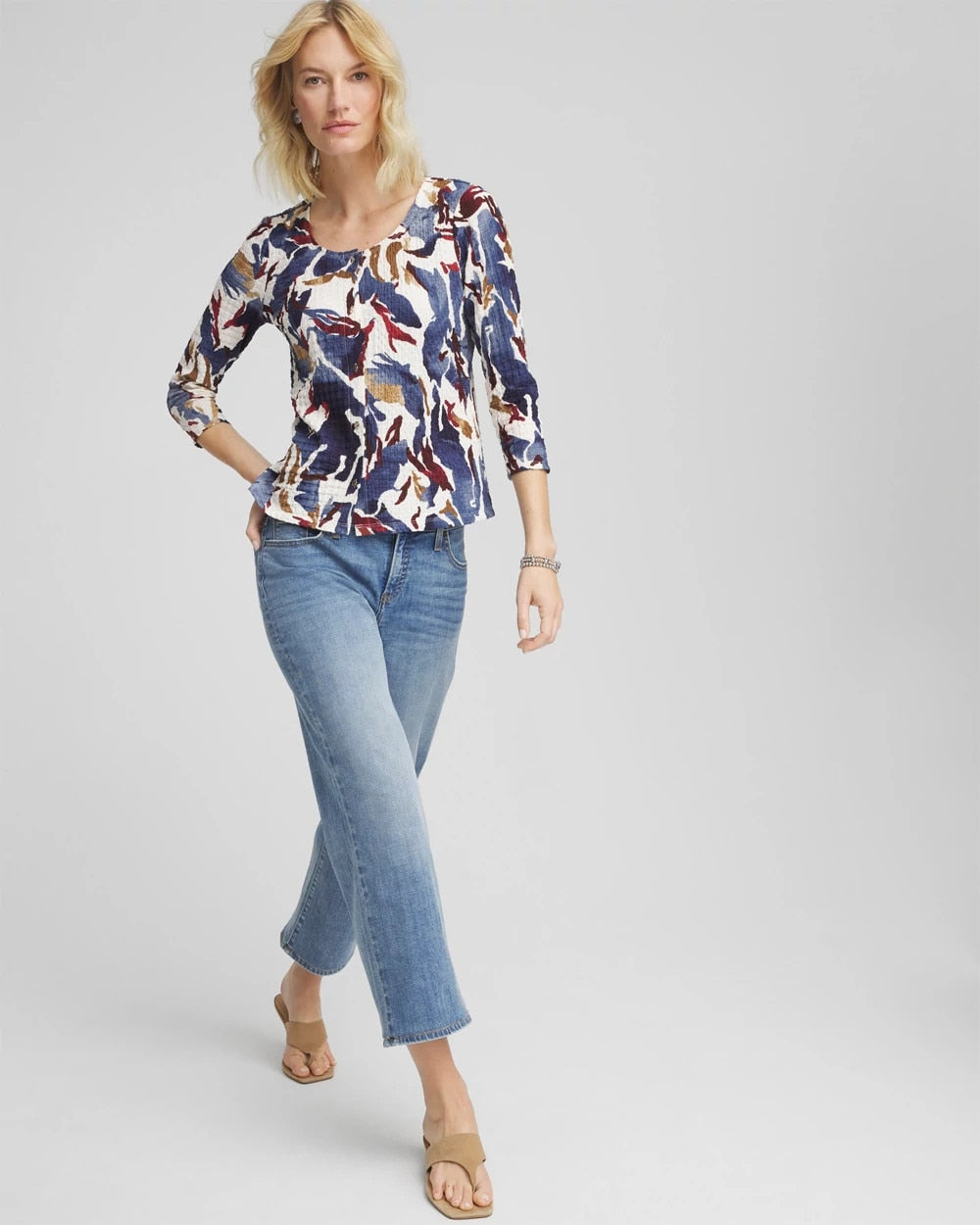 Chico's Printed Textured Scoopneck Cardigan