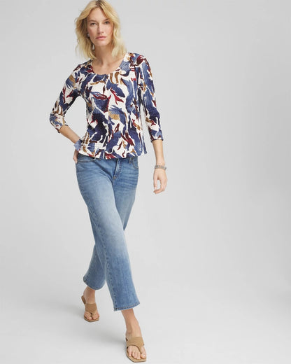 Chico's Printed Textured Scoopneck Cardigan
