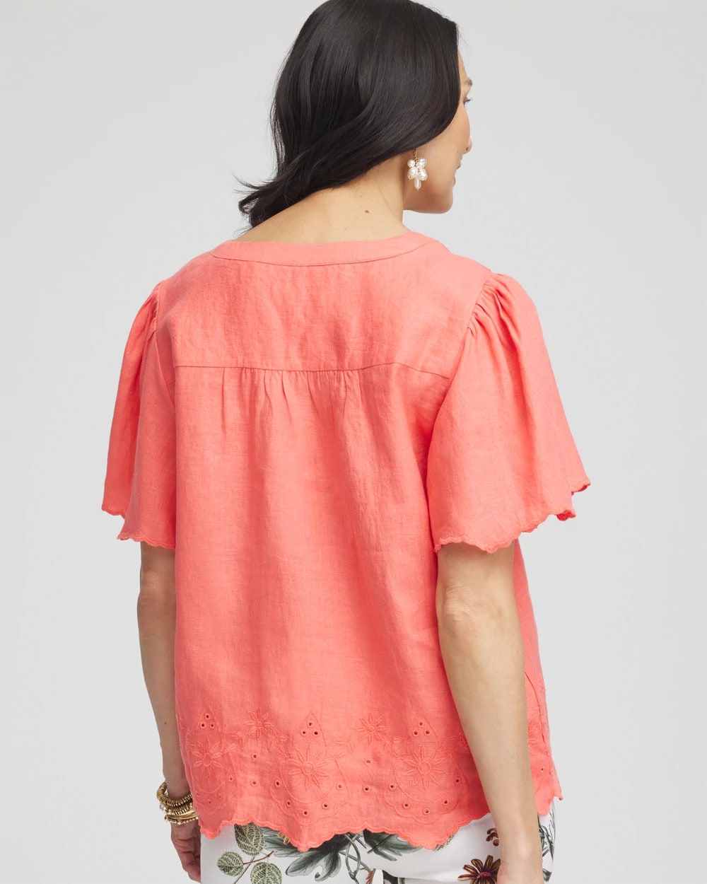 Chico's Linen Embroidered Hem Blouse