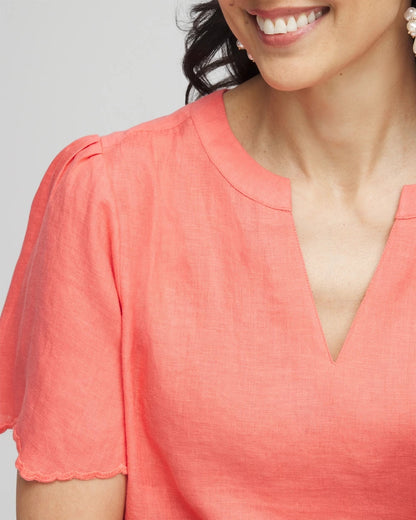 Chico's Linen Embroidered Hem Blouse