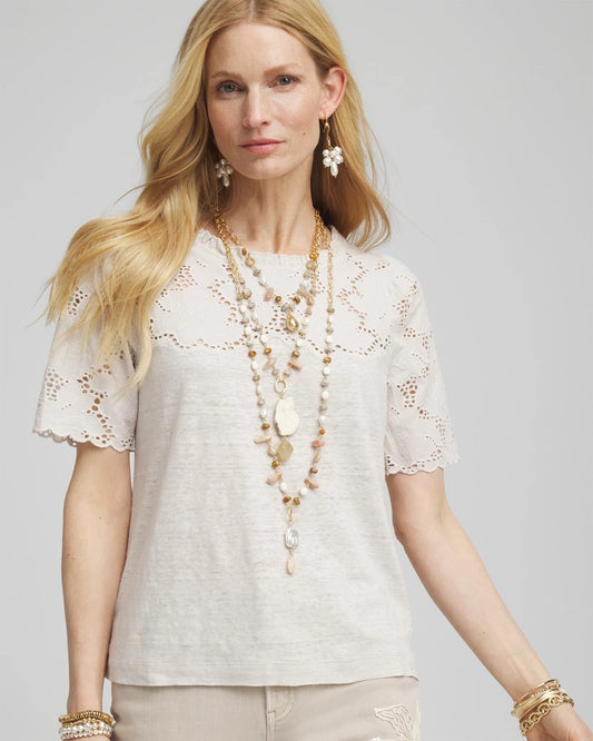 Chico's Embroidered Lace Linen Tee