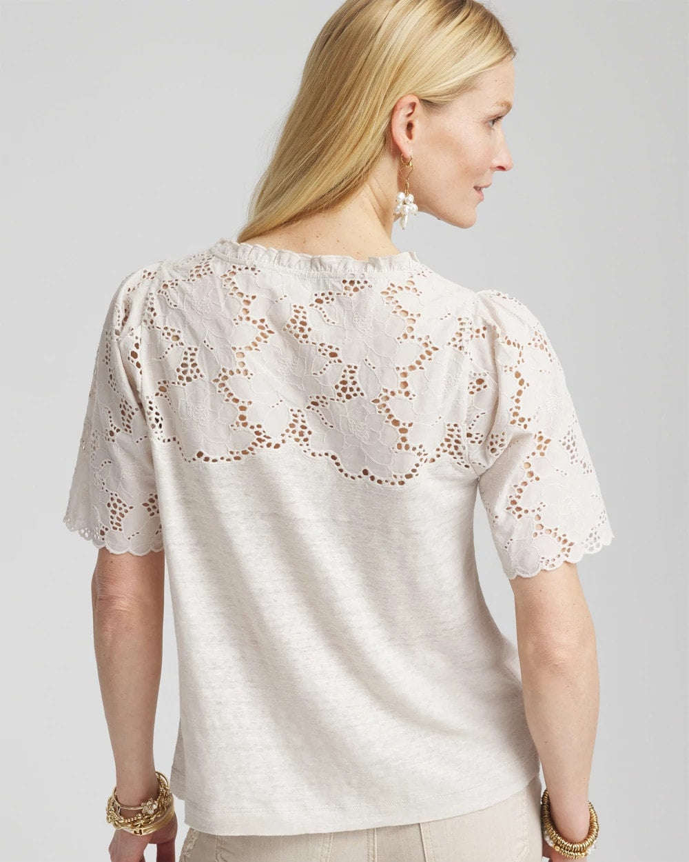 Chico's Embroidered Lace Linen Tee