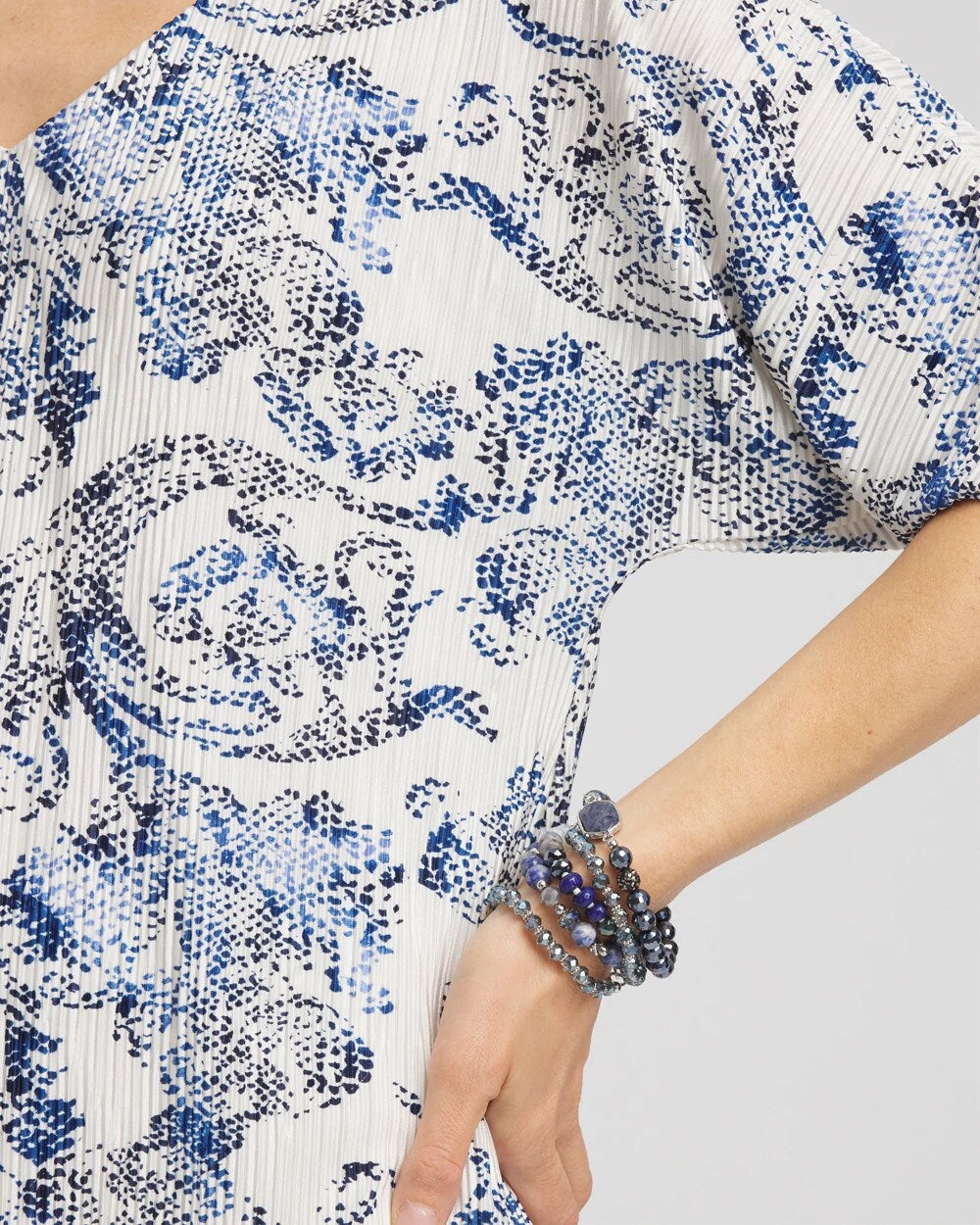 Chico's Snakeskin Print Crinkle Elbow Sleeve Tee