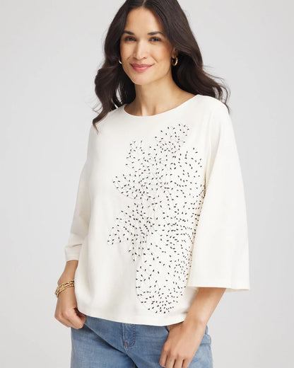 Chico's Soutache Embroidered Wildflower Top