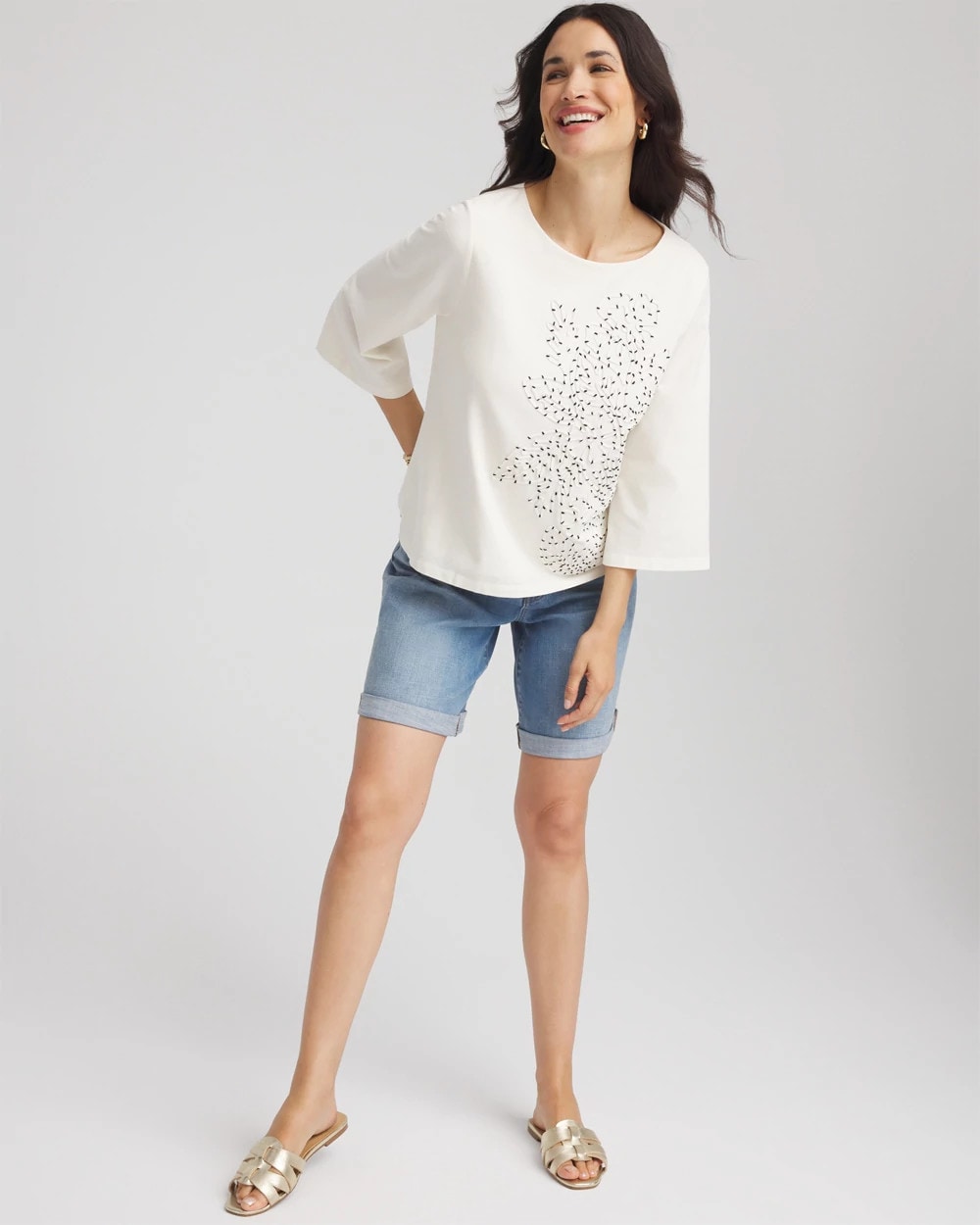 Chico's Soutache Embroidered Wildflower Top