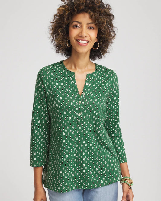 Chico's Geo Cotton Slub Henley Shirt