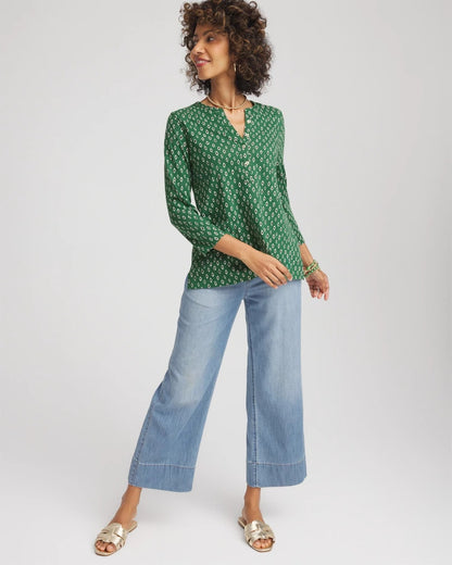 Chico's Geo Cotton Slub Henley Shirt