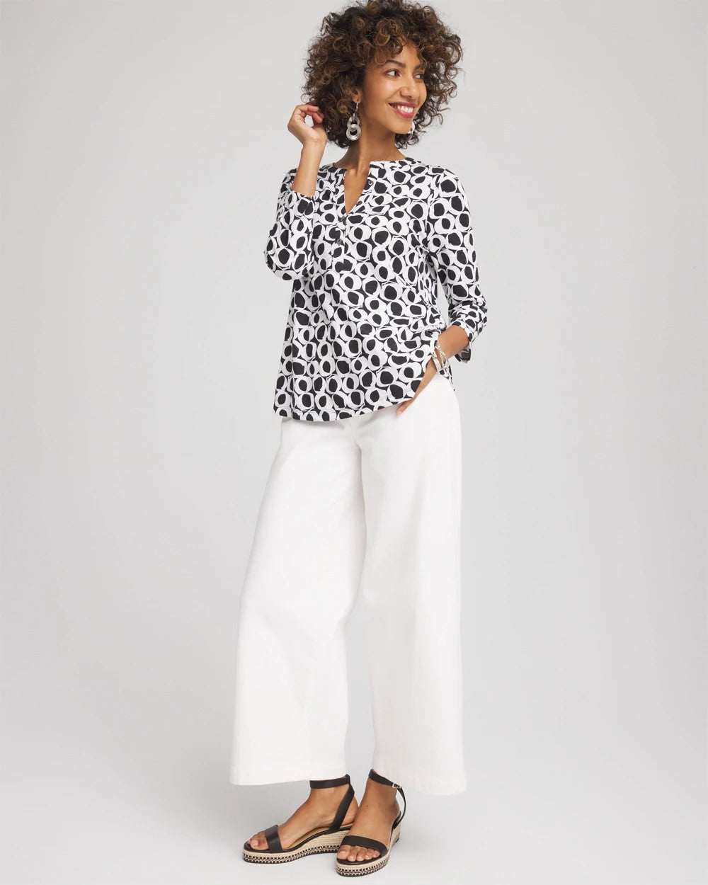 Chico's Printed Cotton Slub Henley Shirt