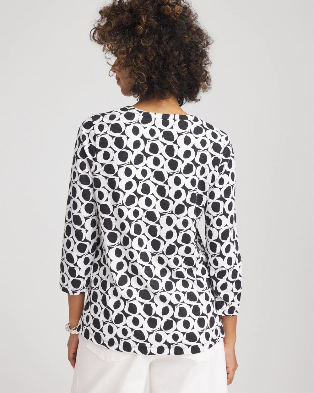 Chico's Printed Cotton Slub Henley Shirt