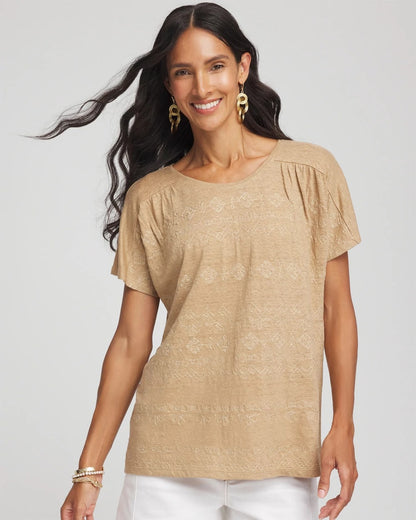 Chico's Geo Embroidered Linen Tee