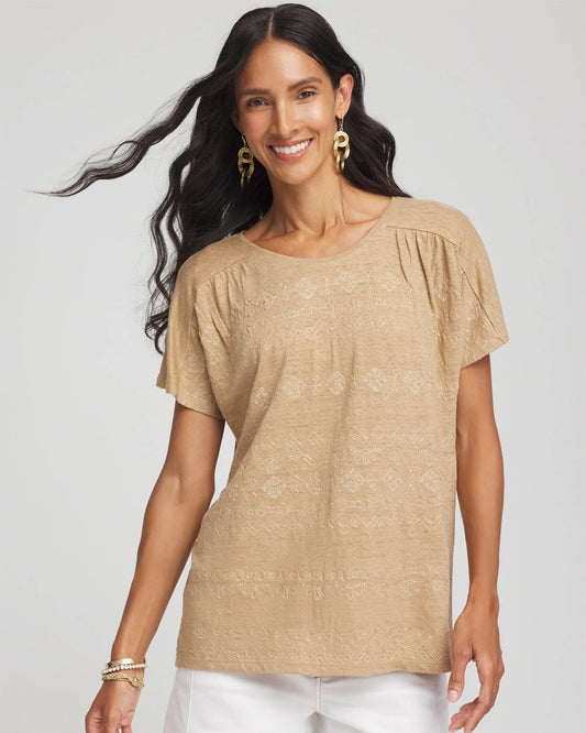 Chico's Geo Embroidered Linen Tee