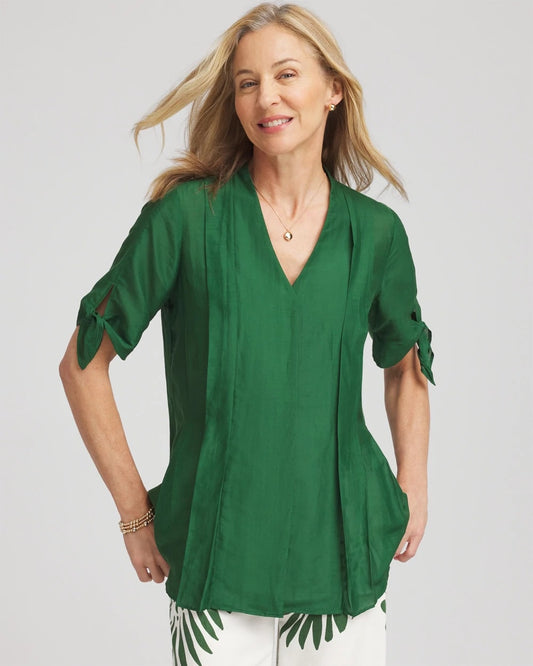 Chico's Cotton Voile & Silk Pleated Blouse